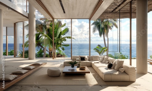 Luxury living room with sea view.