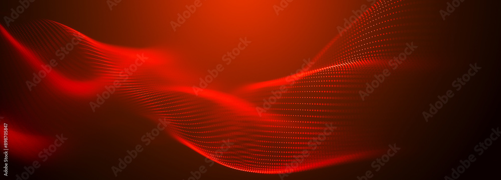 Obraz premium Abstract digital particle wave. Technology background. Futuristic dot wave. Network connection structure. Presentation design background. Technology or science banner. 3d rendering.