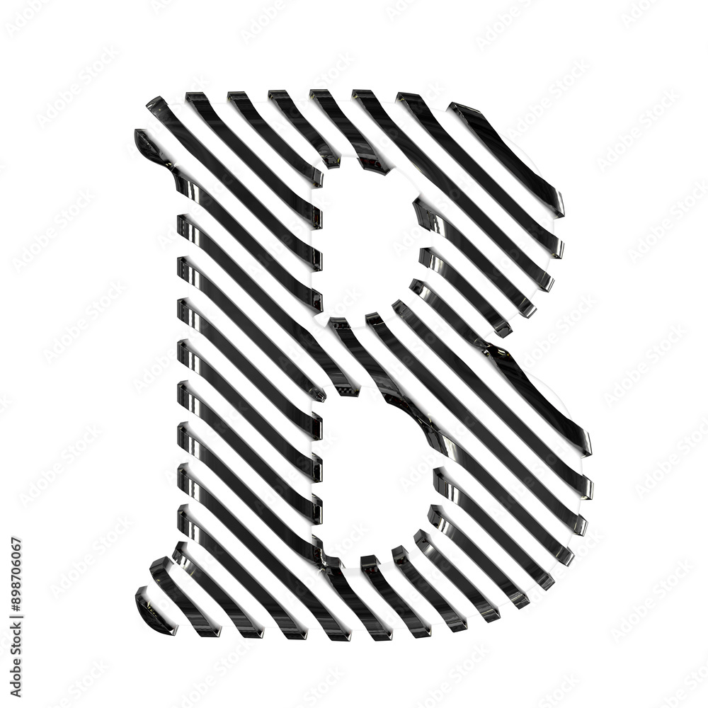 White symbol with black diagonal ultra thin straps. letter b White symbol with black diagonal ultra thin straps. letter b