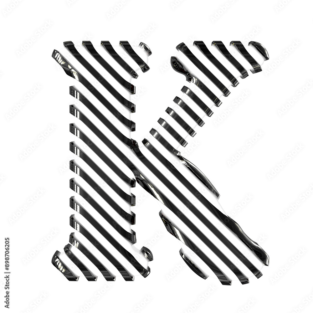 White symbol with black diagonal ultra thin straps. letter k White symbol with black diagonal ultra thin straps. letter k