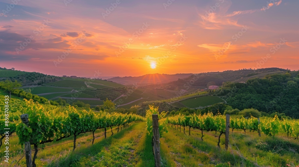 Sunset over Vineyard in Tuscany Sunset over Vineyard in Tuscany