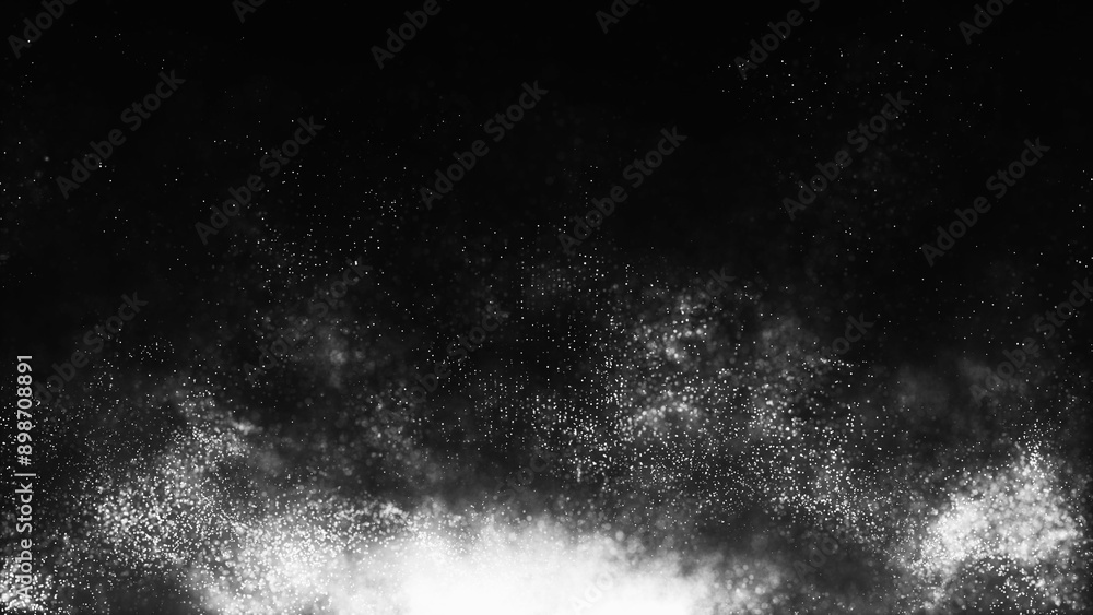 Black and white animation of bright particles flying upwards. Dynamic particles float chaotically in slow motion in space. Shimmering sparkling particles. Real colorful particles in the air. 3d Black and white animation of bright particles flying upwards. Dynamic particles float chaotically in slow motion in space. Shimmering sparkling particles. Real colorful particles in the air. 3d