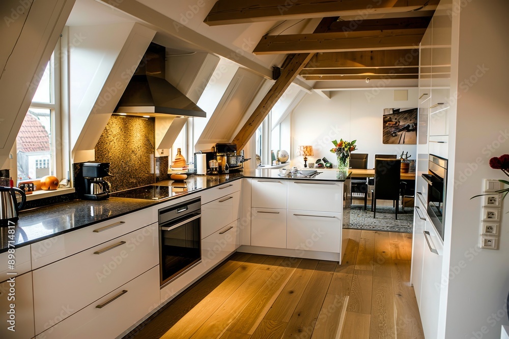 Kitchen in new luxury home with black and white cabinets and island Kitchen in new luxury home with black and white cabinets and island