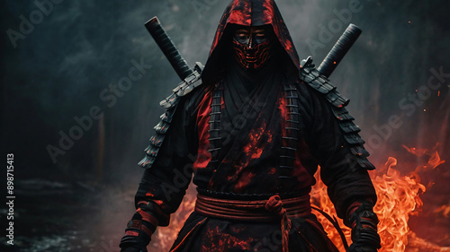 Ancient samurai hell ghost in mystical fire