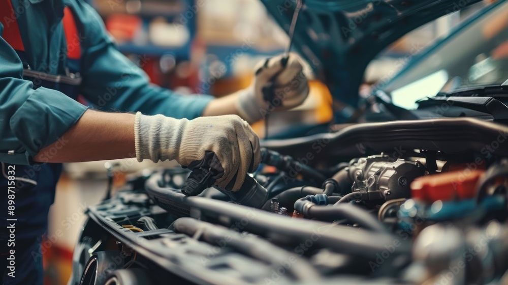 Mechanic Working on Car Engine Mechanic Working on Car Engine