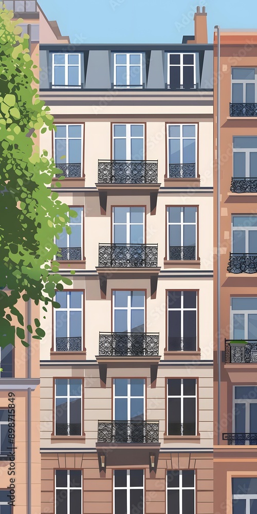 Fototapeta premium Classic Parisian Building Facade With Balconies And Windows