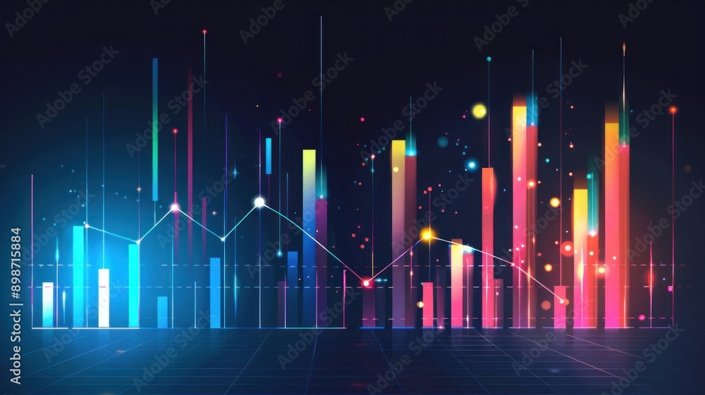 Abstract Data Visualization with Neon Bars and Lines Abstract Data Visualization with Neon Bars and Lines