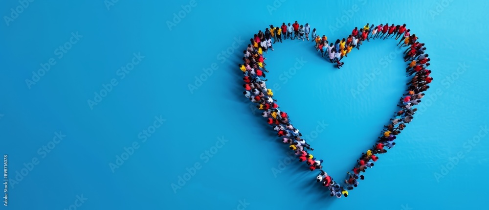 Obraz premium A large heart-shaped gathering of people against a blue backdrop - Love concept, Valentines Day