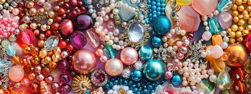 Various beads and beads for needlework. Selective focus.