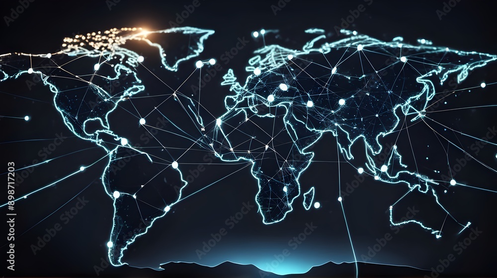 Fototapeta premium abstract-global-network-concept-with-glowing-connections-on-dark-world-map