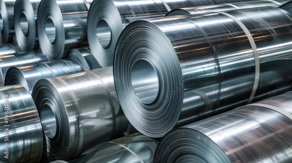 Stacked Rolls of Shiny Steel Stacked Rolls of Shiny Steel