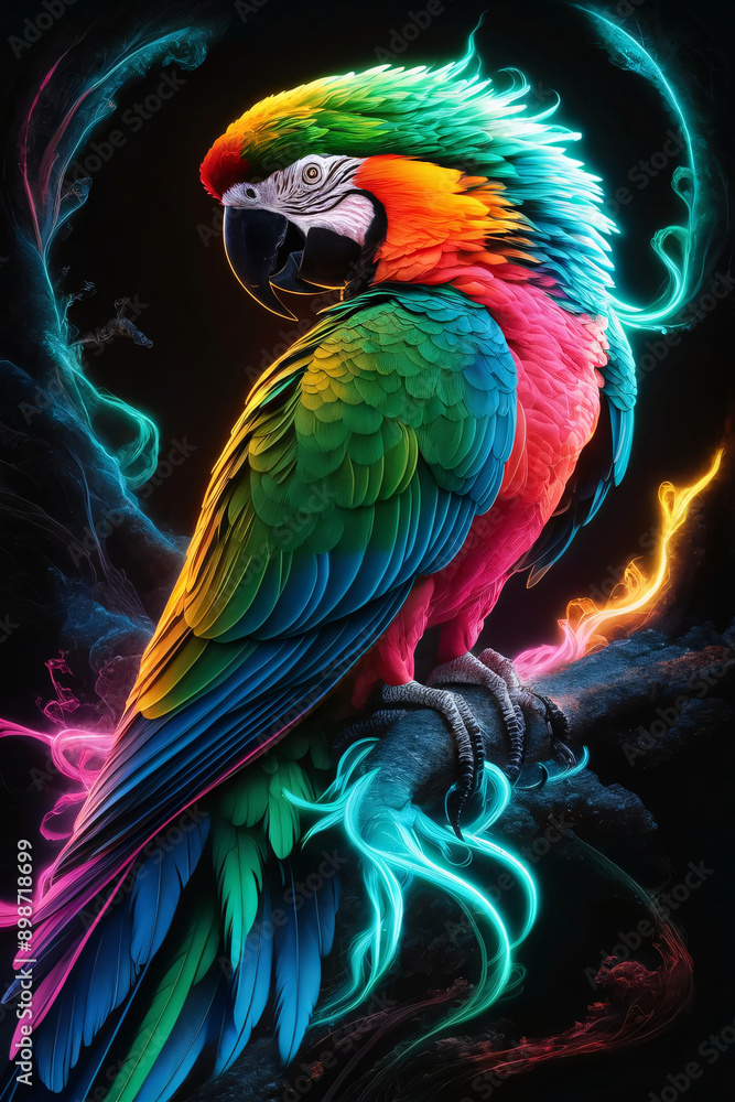 Obraz premium Radiant Rainbow Macaw: Ethereal Avian Splendor