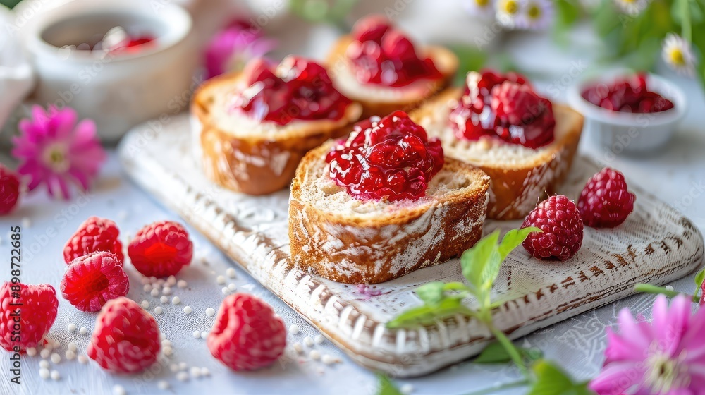 Jam and bread on the table. Selective focus. Jam and bread on the table. Selective focus.