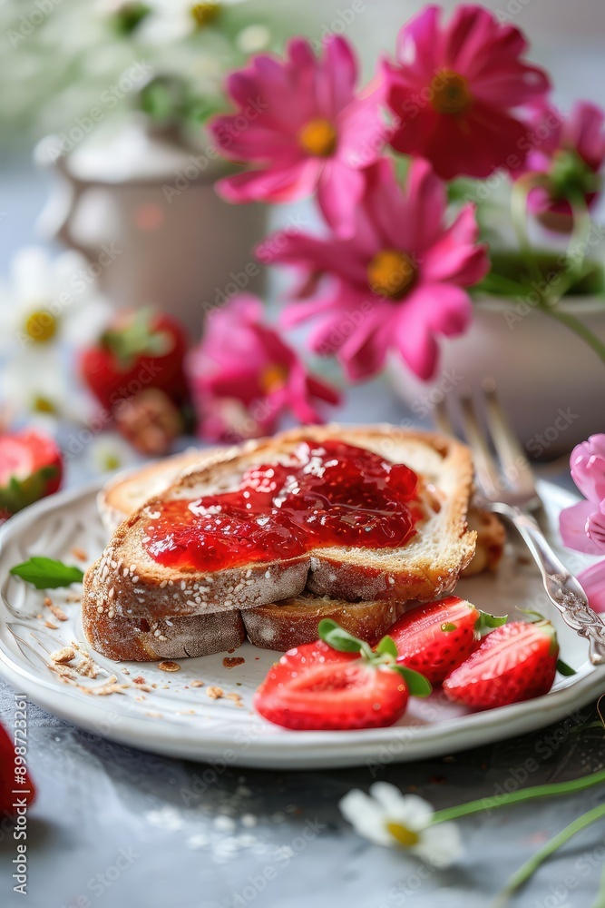 Jam and bread on the table. Selective focus. Jam and bread on the table. Selective focus.