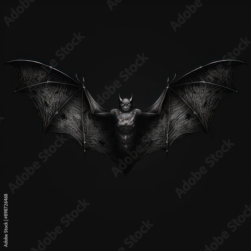 vampire bat, black and white illustration