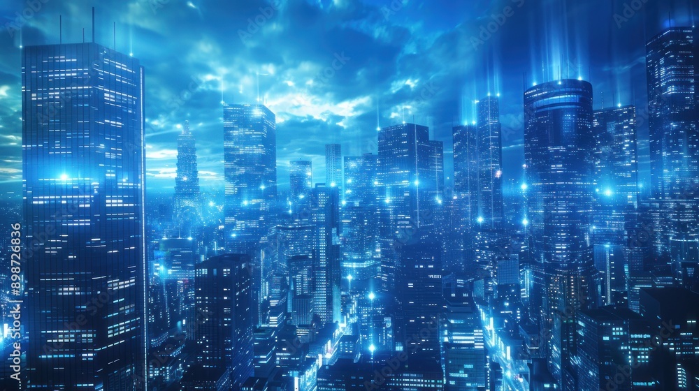 Futuristic Cityscape with Blue Lights Futuristic Cityscape with Blue Lights