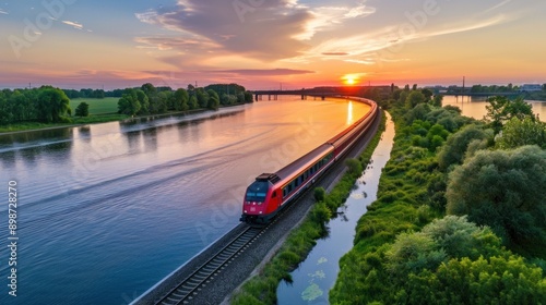 Wallpaper Mural Train Traveling at Sunset Torontodigital.ca