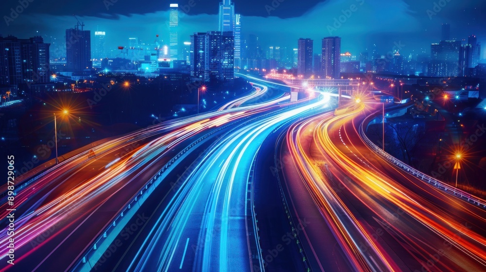 Night Cityscape with Traffic Trails Night Cityscape with Traffic Trails