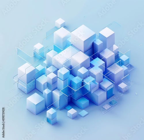 white and blue cubes, fluid networks