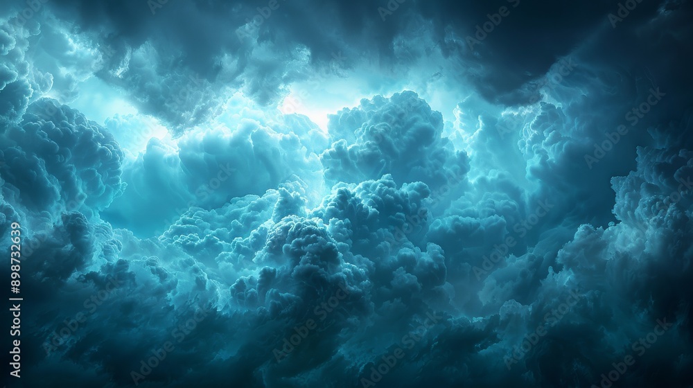 Ominous storm clouds are gathering in a turquoise sky, creating a dramatic and powerful atmosphere Ominous storm clouds are gathering in a turquoise sky, creating a dramatic and powerful atmosphere