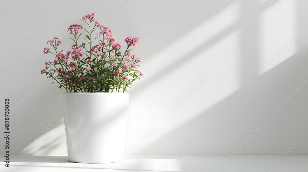 Fototapeta premium Pink Flowers in White Pot with Window Light