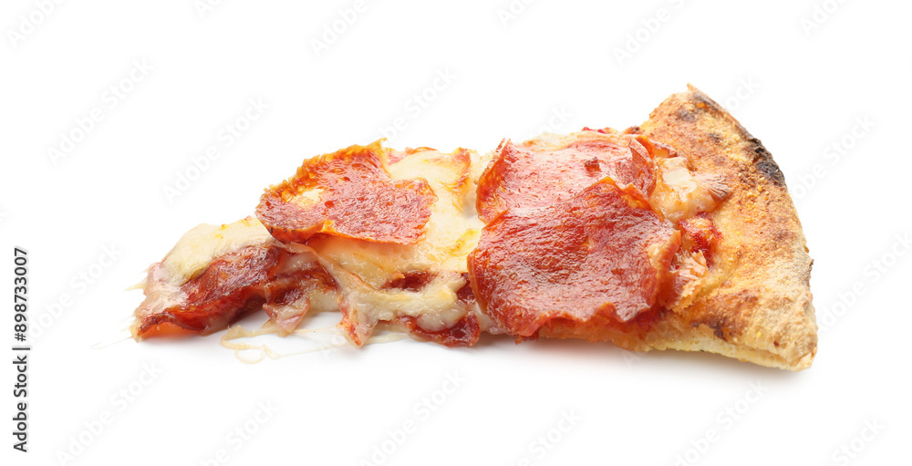 Piece of tasty pepperoni pizza isolated on white Piece of tasty pepperoni pizza isolated on white