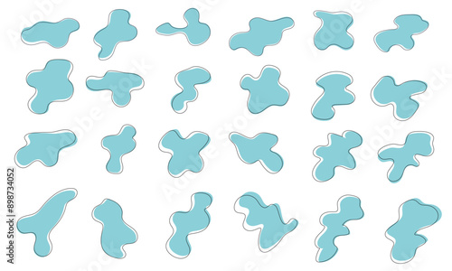 Blue wavy liquid blobs. Amorphous random irregular blobs. vector illustration. Set of abstract organic amoeba shaped blobs elements isolated on white background
