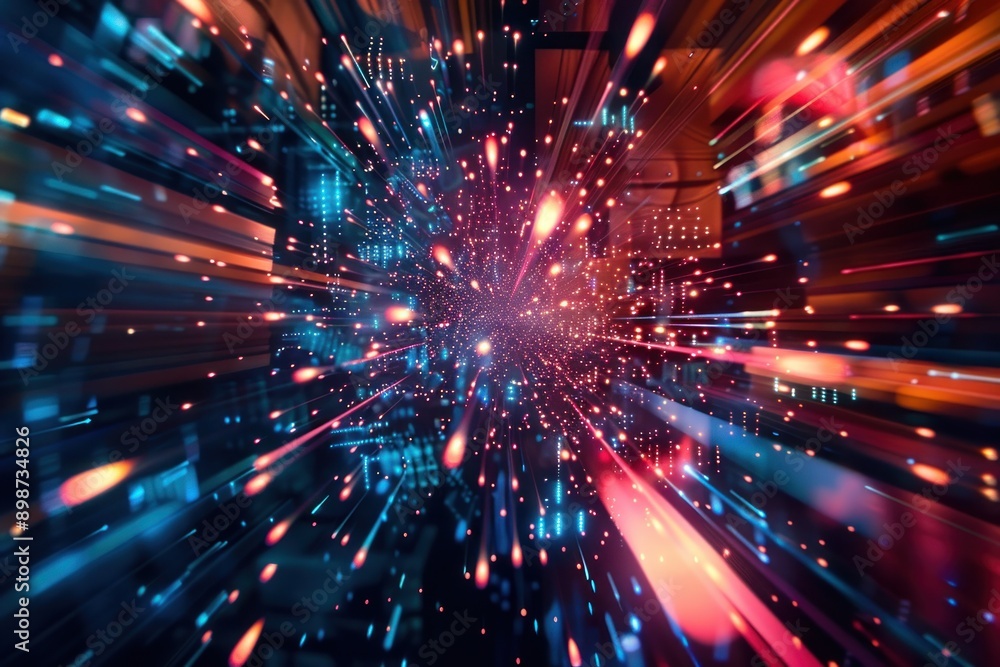Obraz premium Abstract digital communication explosion focus on, cyber connectivity, dynamic, manipulation, network grid