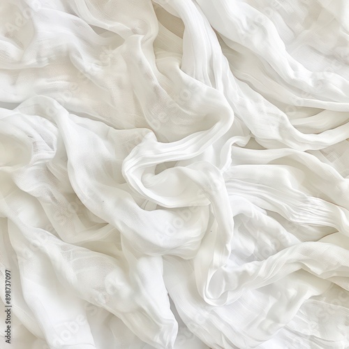 top view of a slightly crinkled soft piece of white linen