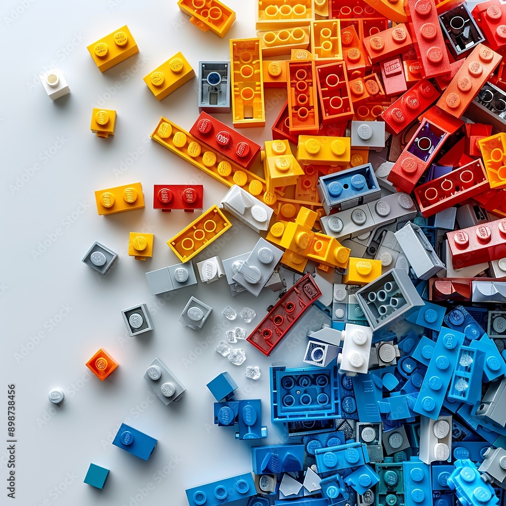 A colorful array of blocks is spread out against a white background, showcasing various shapes and sizes. This image highlights the diversity A colorful array of blocks is spread out against a white background, showcasing various shapes and sizes. This image highlights the diversity