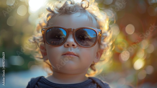 Little Boy With Curly Hair Wearing Sunglasses