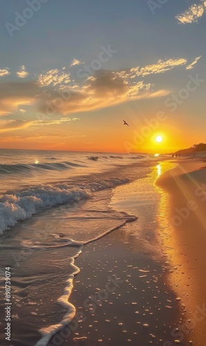 Golden Hour Sunset Over the Ocean Beach