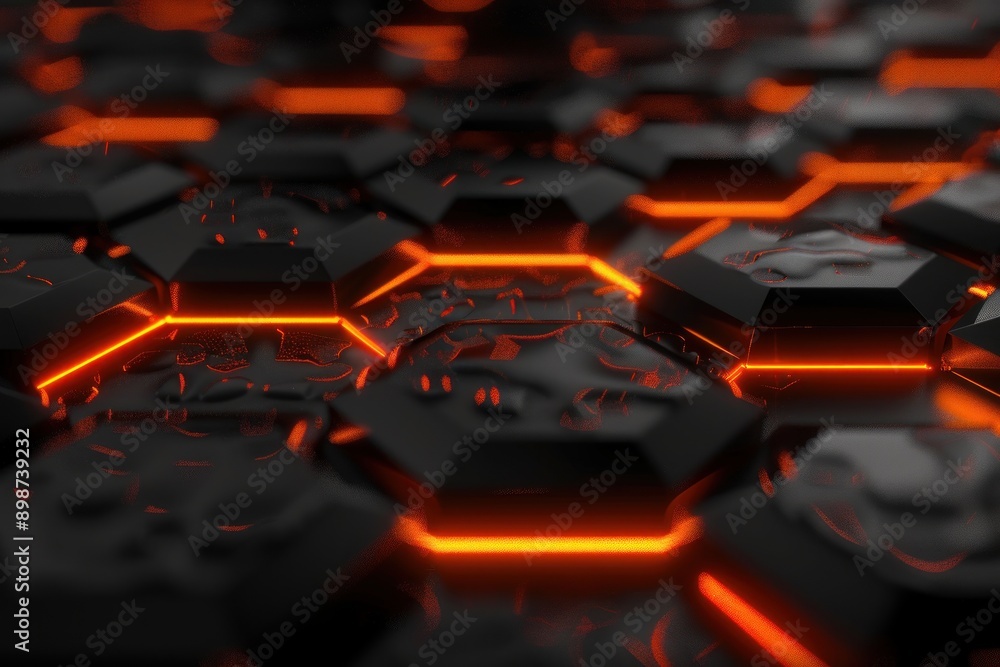 Black background with bright, glowing hexagonal shapes Black background with bright, glowing hexagonal shapes