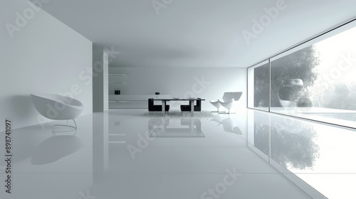 A Living Room With Furniture and Large Window