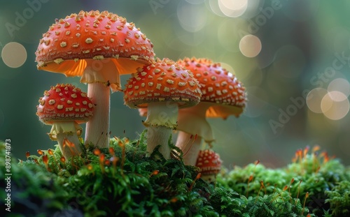 Orange And White Toadstools Growing In A Forest During The Day