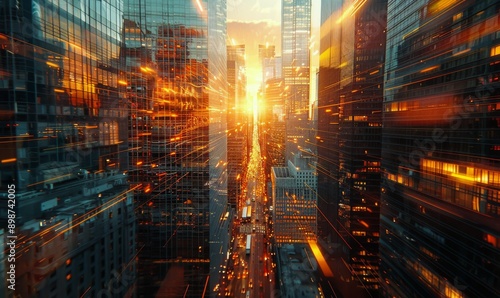 Cityscape View With Sunset and Light Streaks