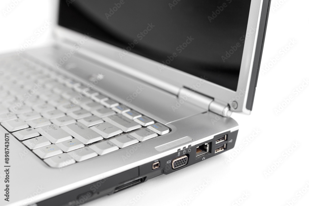 side view of laptop interface with blur effect, on white background side view of laptop interface with blur effect, on white background