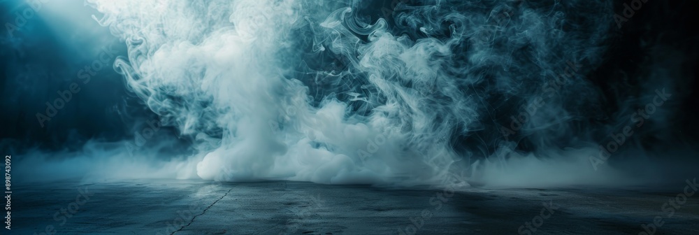 A close-up shot of swirling fog filling a dimly lit room. The fog obscures a black backdrop and casts a soft glow A close-up shot of swirling fog filling a dimly lit room. The fog obscures a black backdrop and casts a soft glow