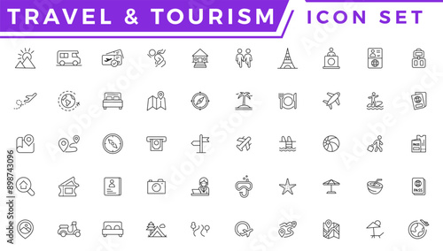 Travel and tour icons set. Travel and tourism vector line icon set