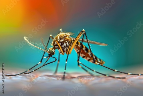 Wallpaper Mural Macro shot of a mosquito on human skin with colorful background highlighting the detailed features and environment Torontodigital.ca