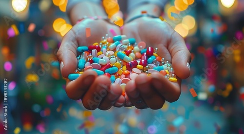Person Holding Handful of Pills