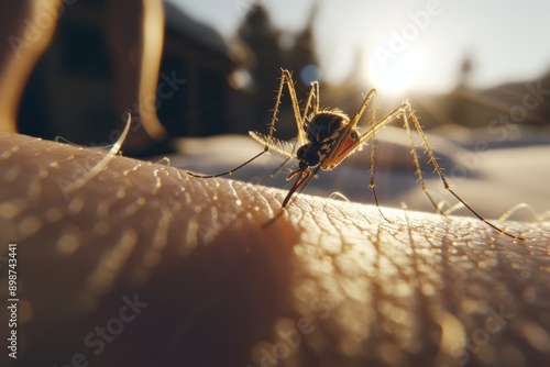 Wallpaper Mural A mosquito on human skin with sunlight creating a dramatic effect capturing the close interaction in a natural environment Torontodigital.ca