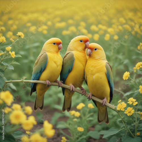 parrots in mustard farm