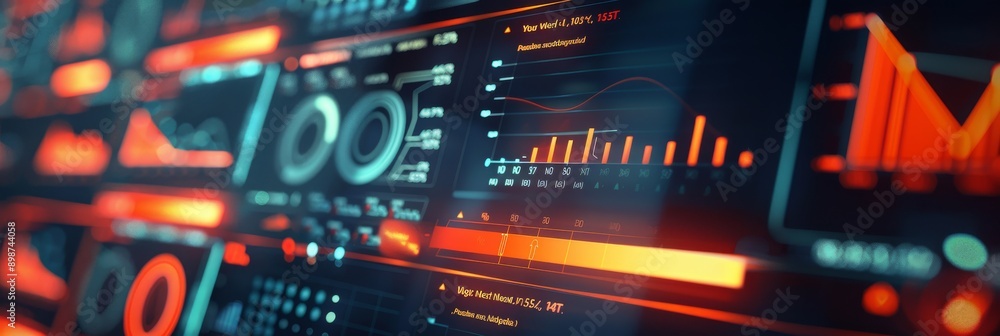 A detailed close-up of a digital dashboard with various graphs and charts illustrating key performance indicators and market trends for strategic business growth A detailed close-up of a digital dashboard with various graphs and charts illustrating key performance indicators and market trends for strategic business growth