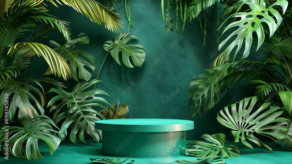 Tropical Green Platform with Lush Foliage Tropical Green Platform with Lush Foliage