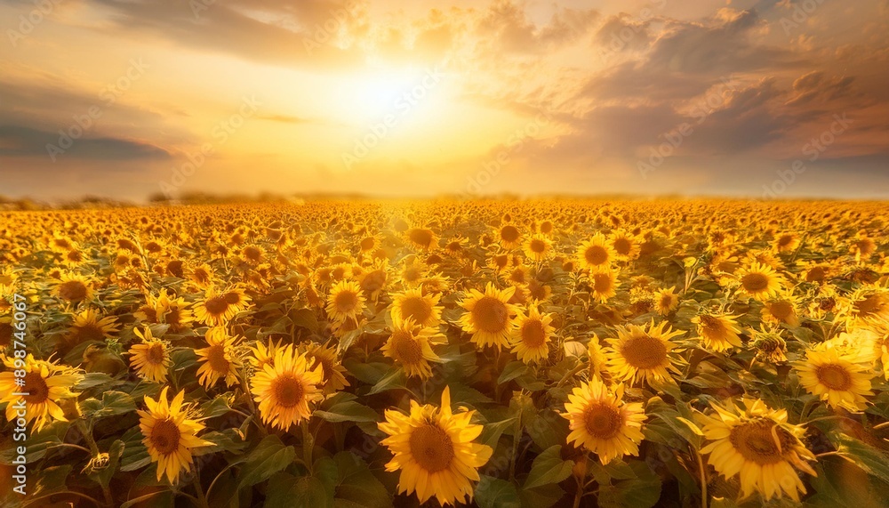 Obraz premium Sommerlicher Glanz: Sonnenblumenfeld in der Sonne