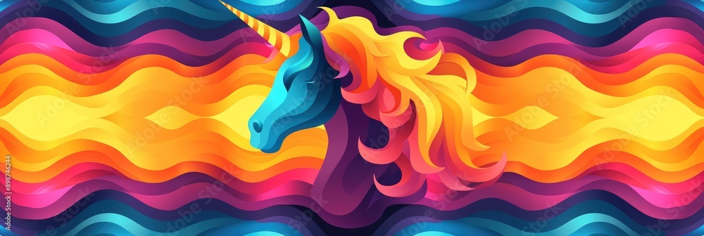 Fototapeta premium Abstract Rainbow Unicorn on Colorful Wavy