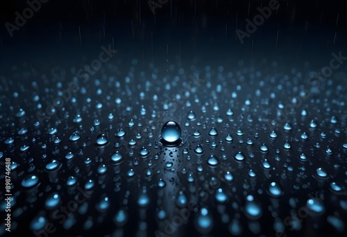 Water round droplets , macro on a dark mettallic shiny slab surface against a blurred background photo