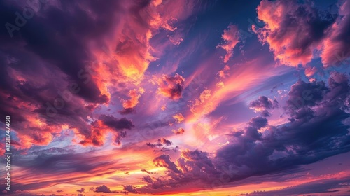 Dramatic sky with fast-moving clouds at sunset, dynamic and ever-changing, fast clouds