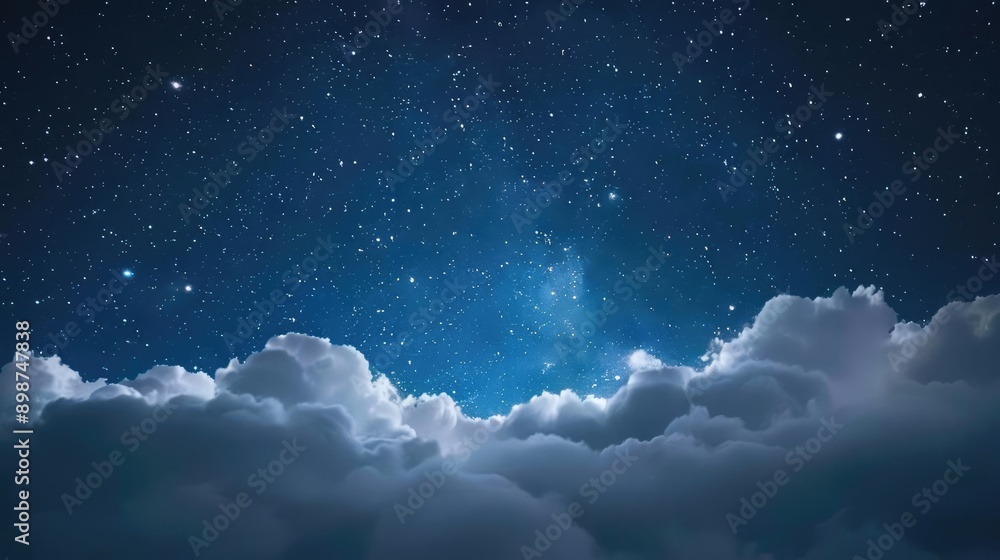 Stars peeking through thin clouds in a night sky, blending cosmos and clouds, celestial night